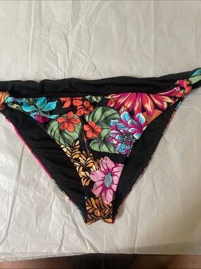 Reversible Black Floral Tie-Side Bikini Bottom - Women's Swim